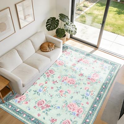 Garvee Farmhouse Floral Machine Washable Area Rug