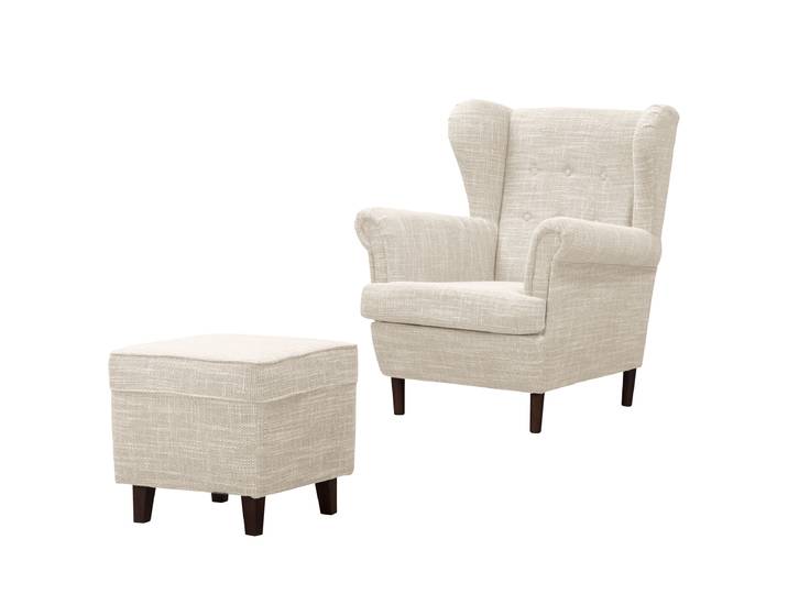 Ohrensessel Beige Webstoff Krupa mit Hocker 85 x 101 x 89cm