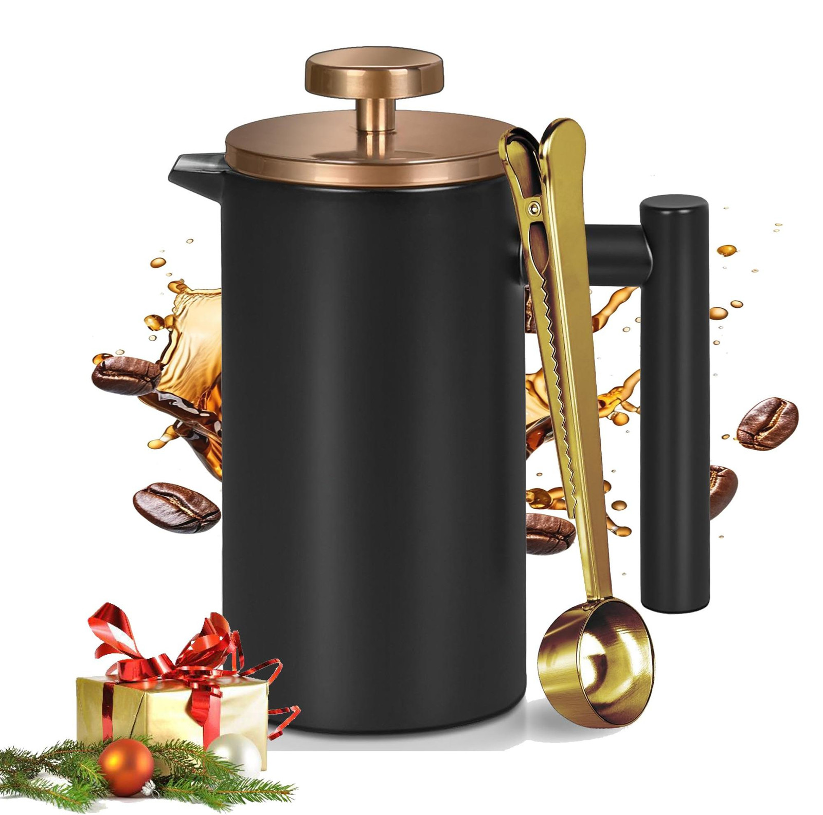 Selius Zwarte mini French Press koffiezetapparaat, 350 ml, compact reisformaat
