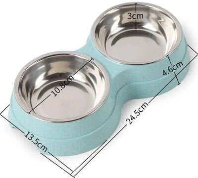 Uplifted Goods Double Stainless Steel Pet Feeding Bowl For Dogs And Cats blue