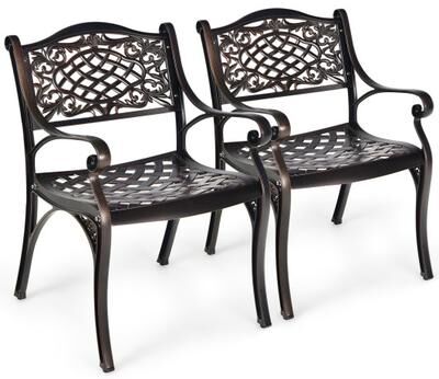 Costway 2-Piece Outdoor Cast Aluminum Chairs with Armrests and Curved Seats-Copper