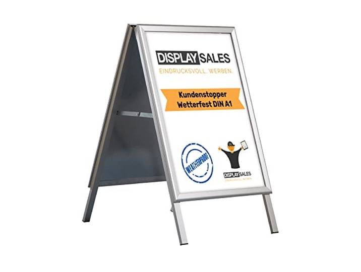 DISPLAY SALES Klantenstopper weerbestendig A1 in Zilver Posterstandaard met 32 mm profiel voor DIN A1 posters Outdoor Poster Display met waterafvoergaten en 2 PET folies