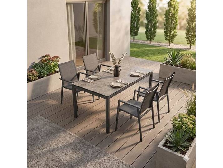 Siena Garden Reno Gartenmöbel-Set M (4 Plätze) mit OUTLIV. Tisch 160x90cm Dunkelgrau