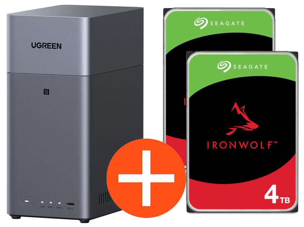 UGREEN NASync DH2300 NAS System 2-Bay 8TB inkl. 2x Seagate IronWolf ST4000VN006 4TB DH2300 + 2x ST4000VN006