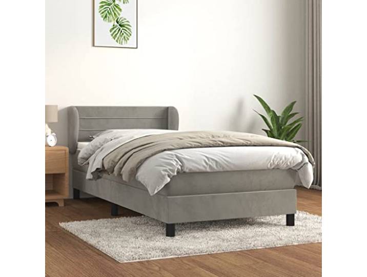 Samt Boxspringbett mit Taschenfederkernmatratze verstellbares Kopfteil Boxspringbett mit Matratze Hellgrau 90x190 cm Samt Bett mit Kopfteil Taschenfederkern Topper Luxus Komfort