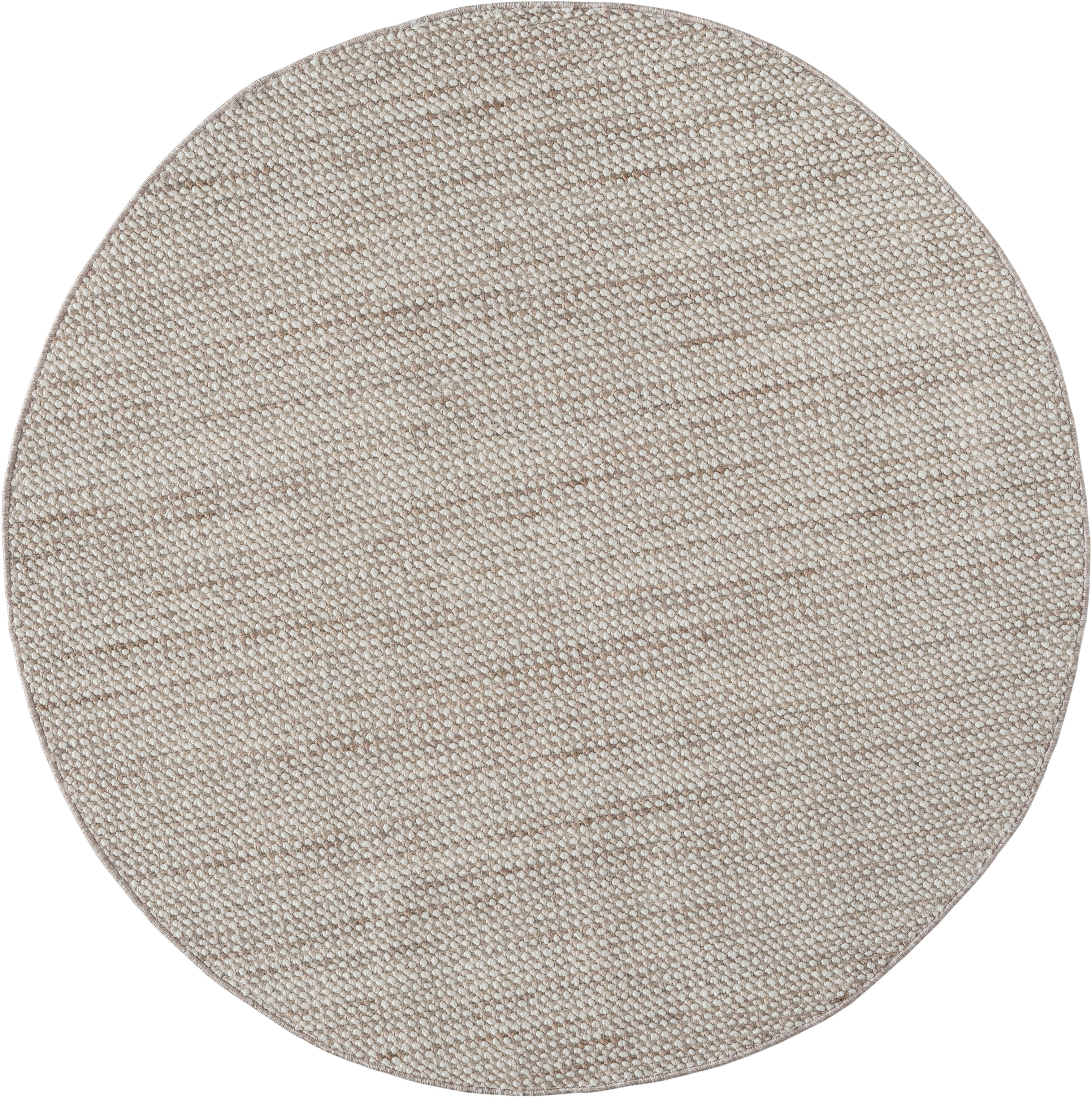 Teppich "Ava", beige (beige, weiß), H:7mm Ø:120cm, Polyester, MYFLAIR MÖBEL & ACCESSOIRES, Teppiche, Teppich, Uni Farben, meliert, Sisal-Optik, auch in rund erhältlich beige, weiß Ø 120cm 1 Stk., 7mm, Ø 120cm