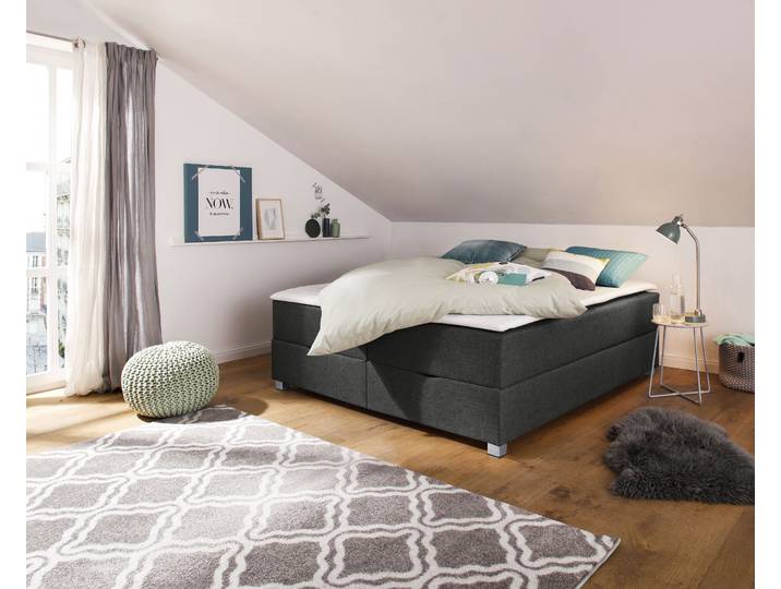 Boxbett, Struktur Fein, Anthrazit, 200×220 cm, Mit Bettkasten, Modern, Inosign