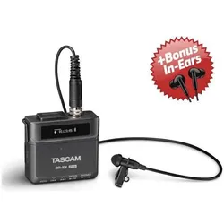 Tascam DR-10L Pro Recorder mit Lavaliermikrofon + Bonus In-Ear Kopfhörer (CD-Recorder), Audiorecorder, Schwarz