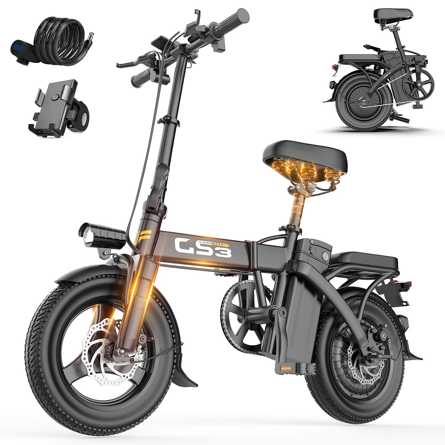 PiXELPiLOT 14 Zoll E Bike, City E-Bike & E-Hollandrad, 250W Motor max. 25km/h, 48V 15Ah Akku bis 40km Reichweite, Scheibenbremsen für Stadtpendler