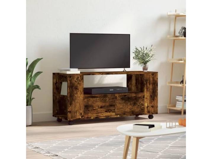 HEFZGDB TV-Schrank Räuchereiche 102x34,5x43 cm Holzwerkstoff mit Stauraum und drehbaren Rollen für Wohnzimmer Unterhaltungszentrum