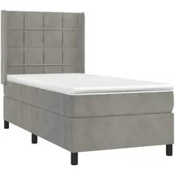 Décoshop26 - LED-Bettgestell mit Lattenrost Kopfteil und 90x200cm Matratze in hellgrauem Samtstoff TDL0208461