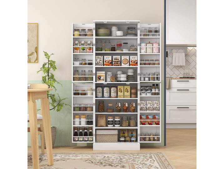Armoire de cuisine rangement moderne portes étagères bois blanc