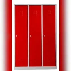 PROREGAL Garderobenspind Camel | 3-Fach mit Pro-Aufteilung| HxBxT 180x119x50 cm | Vorhängeschloss | Grau-Rot