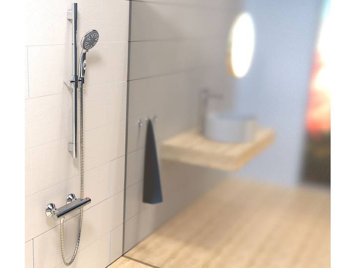 SCHÜTTE Duschset AQUA 2 SAVE, Duschsystem mit Thermostat Duscharmatur, Duschkopf mit Schlauch und Halterung, Handbrause mit 5 Funktionen
