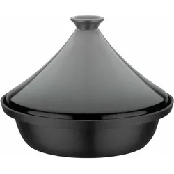 GSW Tajine 30 cm aus Gusseisen mit Keramikdeckel schwarz - grau, Pfanne + Kochtopf, Schwarz, Grau