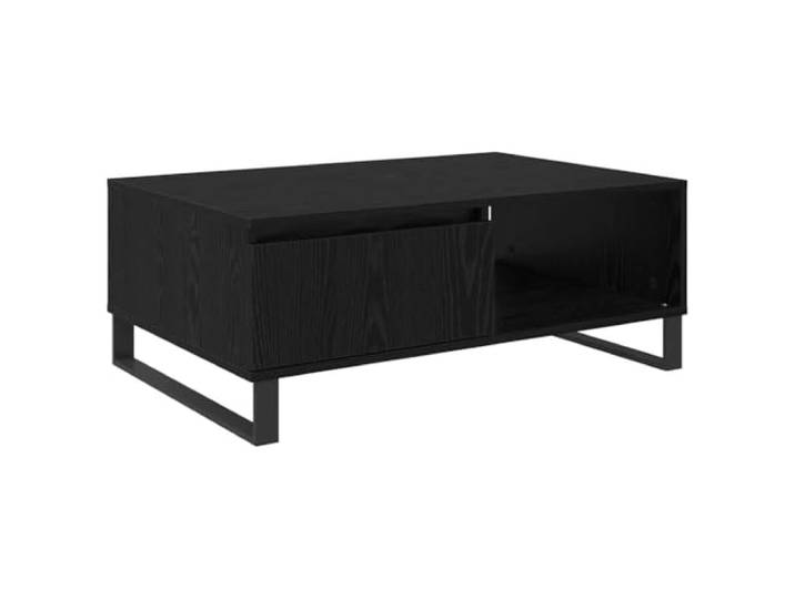 GHVBNMF Couchtisch Schwarz Eichen-Optik 90x60x35 cm Holzwerkstoff Wohnzimmertisch mit 2 Staufächern, stabiler Holzwerkstoff-Oberfläche und robusten Metallbeinen bis 75 kg Belastung.