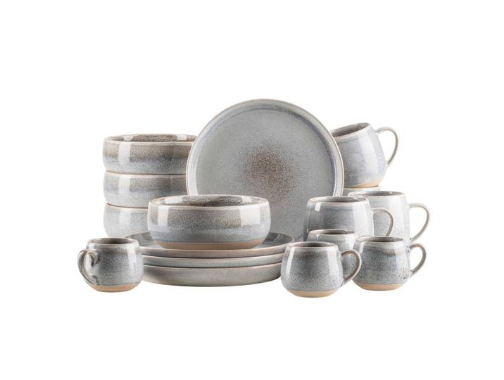 Mäser Frühstücksservice Aquata, Grau, Beige, Keramik, 16-teilig, 350 ml, lebensmittelecht, Geschirr, Geschirrsets, Kaffeeservice
