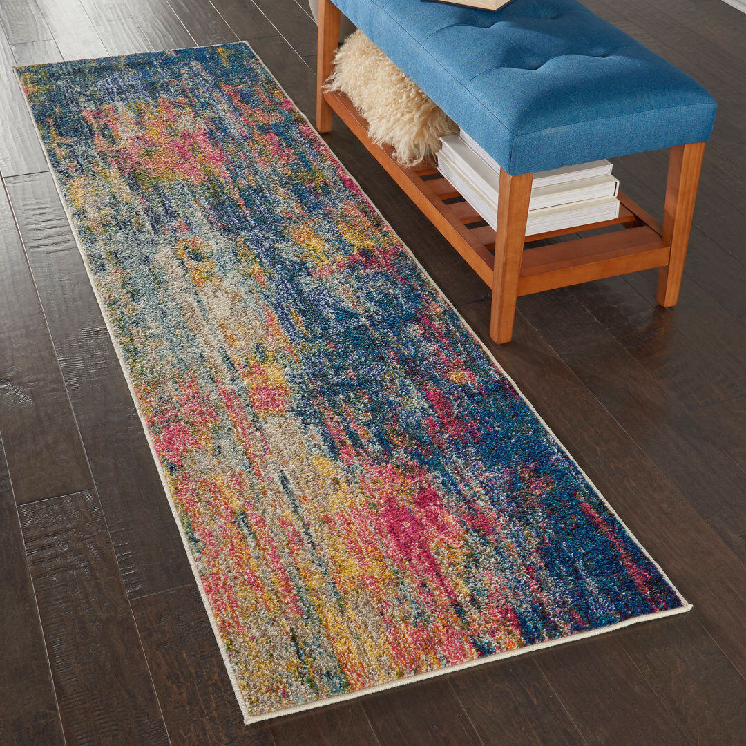 Hashtag Home Ojas Abstract Area Rug Blue/Yellow/Pink/Green Runner 61 x 183cm