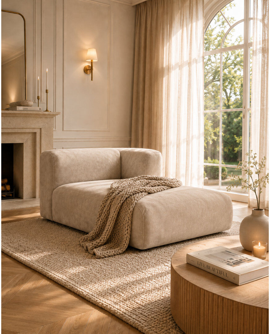 17 Stories Velvet Chaise Lounge Beige 70cm H X 113cm W X 179cm L