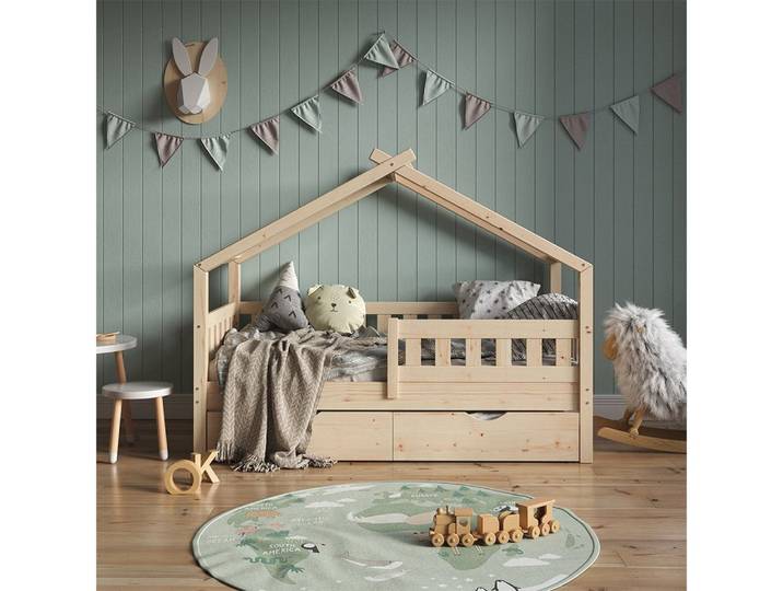 VitaliSpa® Hausbett Design, Naturholz, 80x160 cm mit Gästebett (1-tlg)
