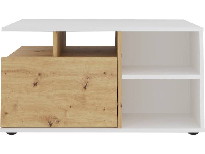 Couchtisch FMD Twin , weiß (weiß perl, artisan eiche, weiß perl, weiß perl), B:78,5cm H:41,4cm T:67,5cm, Tische, Couchtisch, Couchtisch mit Schubkasten und praktischen Ablageflächen