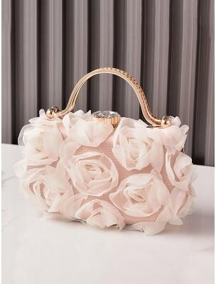 LightInthebox Women's Floral Evening Clutch Bag with Chain Shoulder Strap, Elegant Rose Appliqué Design, Multi-Color Formal Handbag for Weddings, Evening Parties Banquets