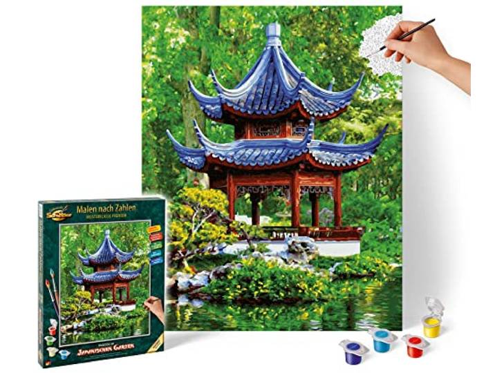 Schipper 609130850 Malen nach Zahlen - Pagode im Japanischen Garten - Bilder malen für Erwachsene, inklusive Pinsel und Acrylfarben, 40 x 50 cm
