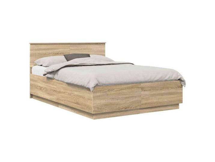 Cadre de lit moderne - - Chêne Sonoma - 140x200 cm - Bois d'ingénierie - Headboard mural - Port USB intégré