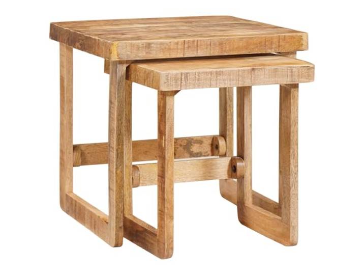 HEFZGDB Rustikale Beistelltische Braun Massives Mangoholz Set 2 Stück Handgemachte Verarbeitung Stapelbar Dieses Set aus Zwei rustikalen Beistelltischen aus massivem Mangoholz
