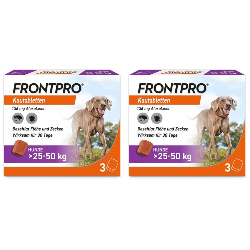 Frontpro Kautablette gegen Zecken und Flöhe für Hunde (>25-50kg) Doppelpack 2x3 St Kautabletten