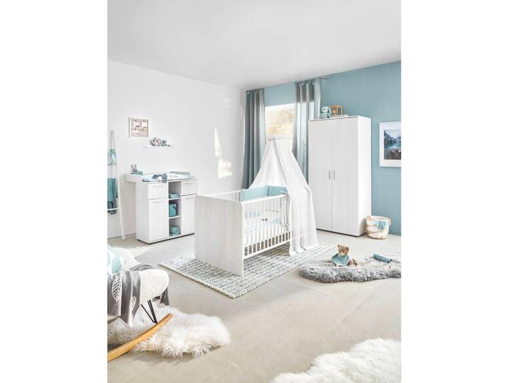 My Baby Lou Babyzimmer Chico, Weiß, 2 Fächer, 2 Schublade(n) Schubladen, zum Juniorbett umbaubar, Lattenrost inklusive, Schlupfsprossen, Babymöbel, Babyzimmer-Sets