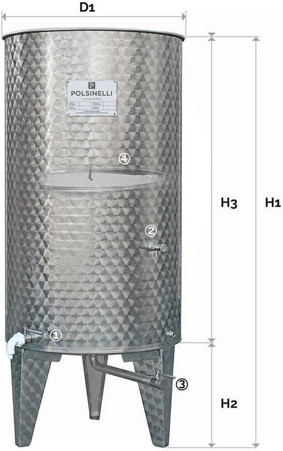 Polsinelli Cuve inox fond conique 500 L chapeau flottant à air