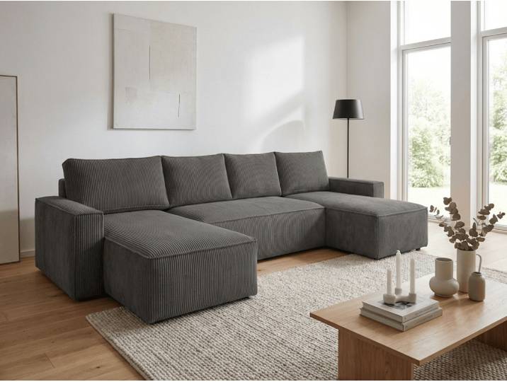 ANGEBOT Dunkelgraue Wohnlandschaft in U-Form SMART COSARO 295x140 cm II. Wahl