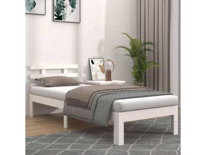 YNGBHFNOP Massivholz Kiefernholz Modern Stabil 90x190 cm Weiß Massivholzbett Weiß 90x190 cm Einzelbett mit Kopfteil aus Kiefernholz Stabil und Robust für Kleine Räume