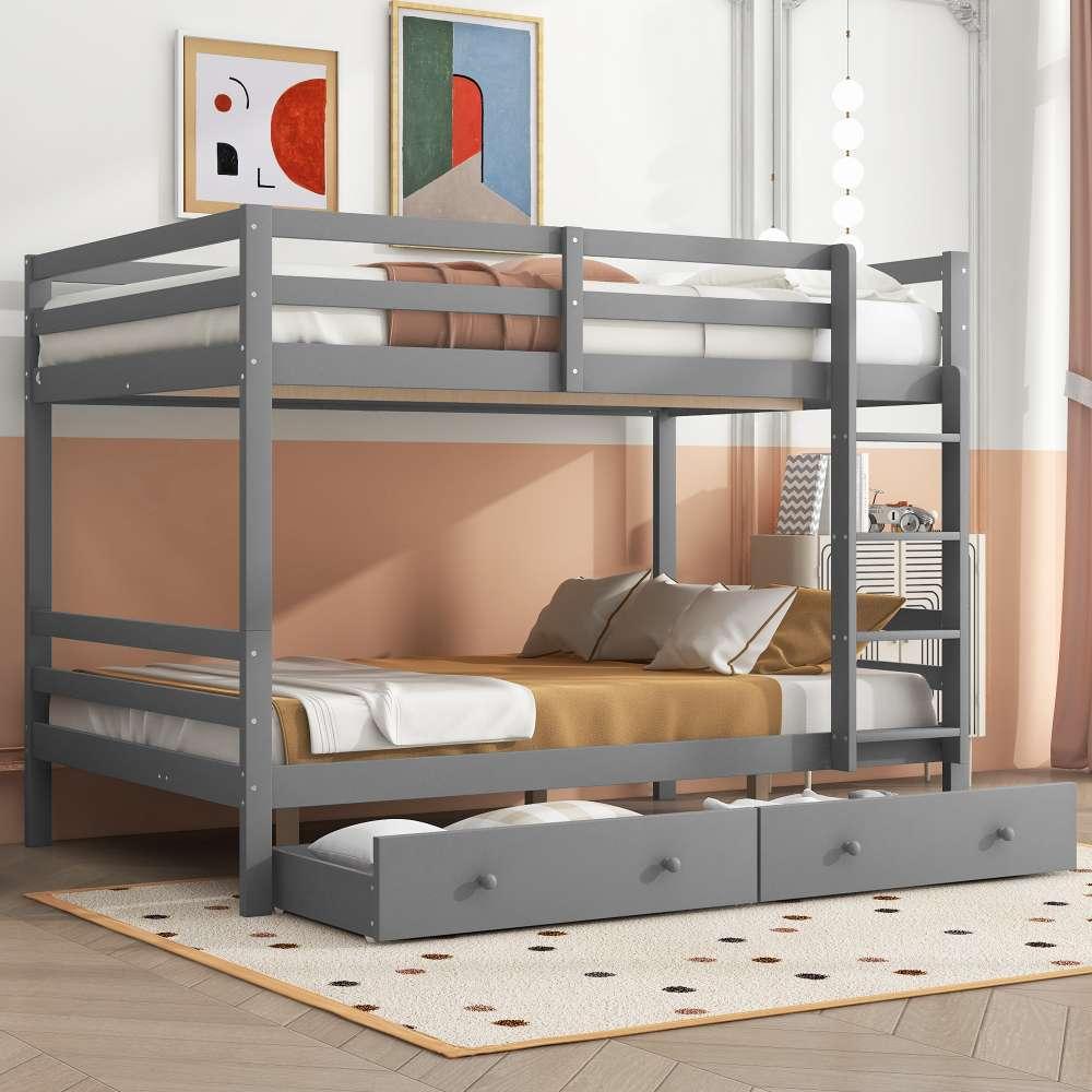 Etagenbett mit großen Schubladen & viel Stauraum - Großzügige Liegefläche, sicher & stabil 140x200 , grau