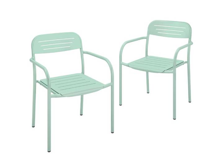 2pcs Chaises de jardin – Empilables avec accoudoirs – Pour terrasse et balcon – 56x58x78cm Vert sauge
