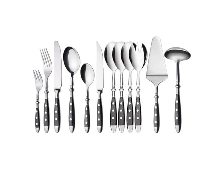 GRÄWE Besteckset, Nürnberg, 42-teilig, 6 Personen, Edelstahl, schwarzer Griff, rustikal, schwere Qualität, spülmaschinengeeignet, handpoliert