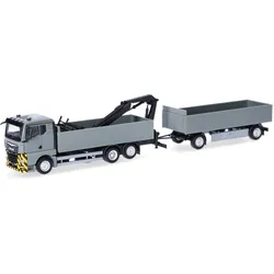 Herpa 320825 MAN TGX GN Pritschen-Hängerzug mit Ladekran grau-gelb 1:87