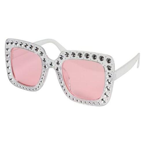 NoName White bling-bling glasses with pink lenses (7393616538160)