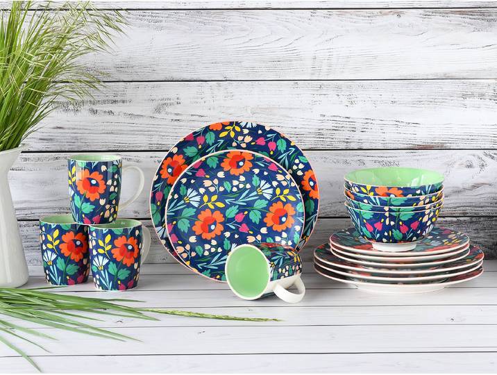 Kombiservice Folklore 16-teilig 32 x 36 x 27cm Multicolor/Blau