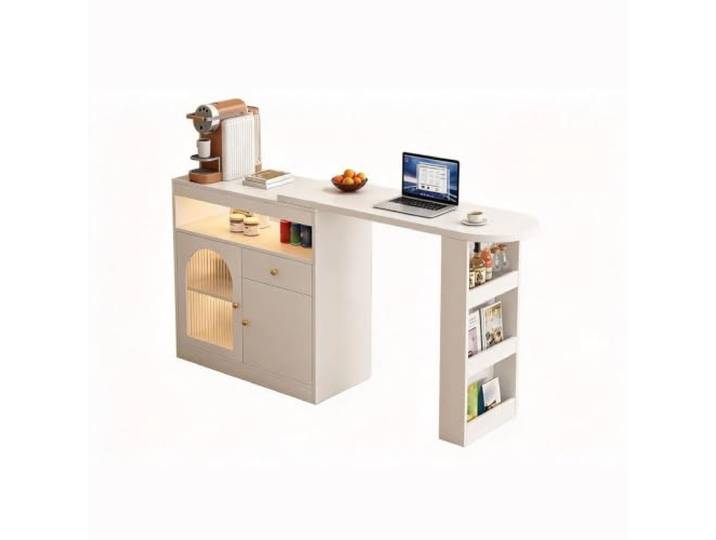 LIHDNGXM Ausziehbarer Bartisch Kücheninsel Sideboard Kombi mit Stauraum Faltbarer Konsolenschrank mit Regalen für Kleine Wohnung Wohnzimmer Balkon(White,100x45x98cm)