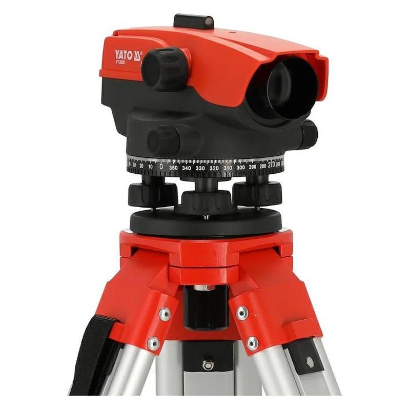 Yato Optisches Nivelliergerät 32-Fach, Bereich 110m, IP66 inkl. Stativ + Messlatte (Multilinienlaser) (YT-30551)