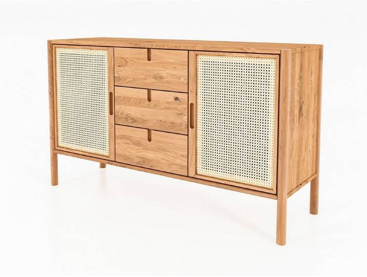 Natur24 Kommode Kommode Zola Wildeiche massiv 142x84 cm Rattan