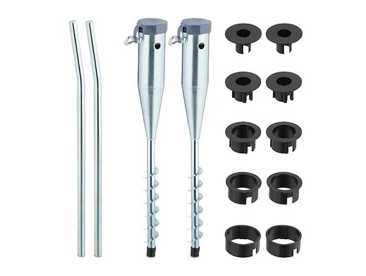 Relaxdays grondanker parasol, set van 2, voor droogmolens, zilver/grijs