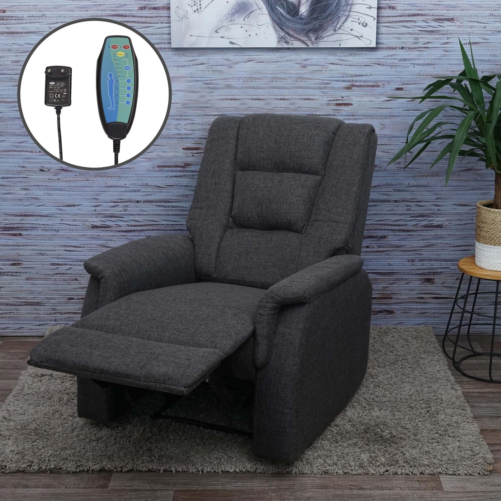 Fernsehsessel MCW-F23, Relaxsessel Liege Sessel, Stoff/Textil 102x79x96cm ~ grau inkl. Massage- und Wärmefunktion