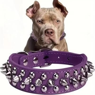 Uplifted Finds Punk Rivet Spike PU Leather Pet Collar violet xl