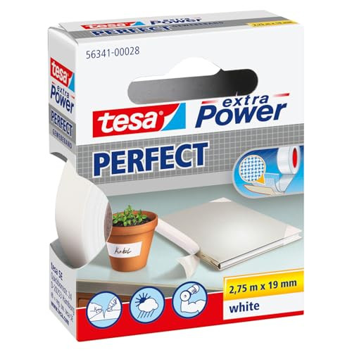 tesa extra Power Perfect Weefseltape - Wit - Breedte: 19 mm, Lengte: 2,75 m
