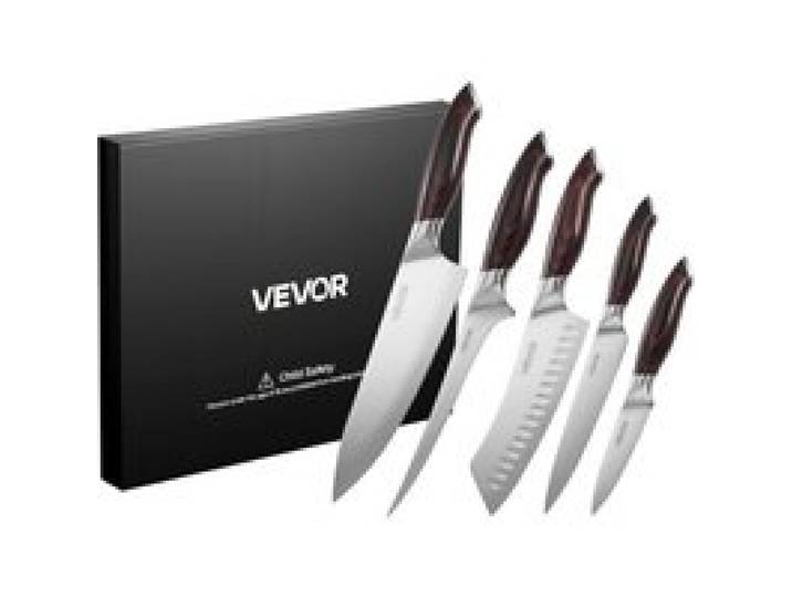 VEVOR Set Couteaux Cuisine 5PCs, Ensemble de Couteaux de Cuisine en Acier Inoxydable à Haute Teneur en Carbone, Tranchants et Résistants à la Rouille, Manche Ergonomique, Coutellerie pour Cuisinier