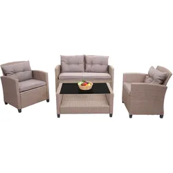 XXL Poly-Rattan Garnitur MCW-F10, Balkon-/Garten-/Lounge-Set Sitzgruppe, Sofa Sessel mit Kissen Spun Poly ~ grau-braun