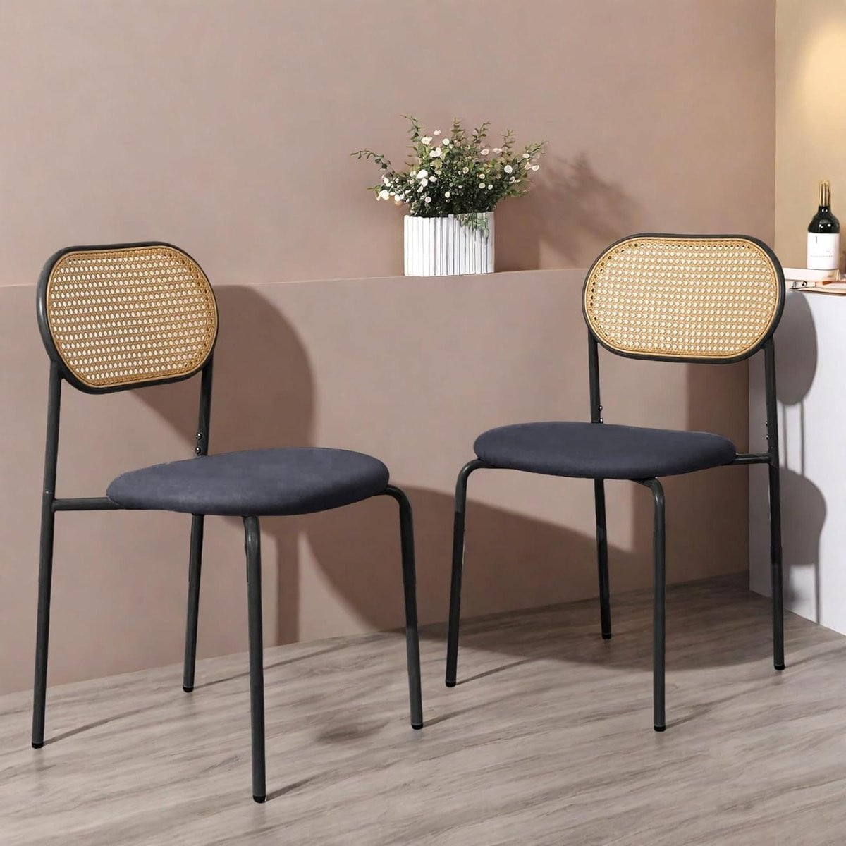 Set van 2 handgeweven rotan eetkamerstoelen - Zwart